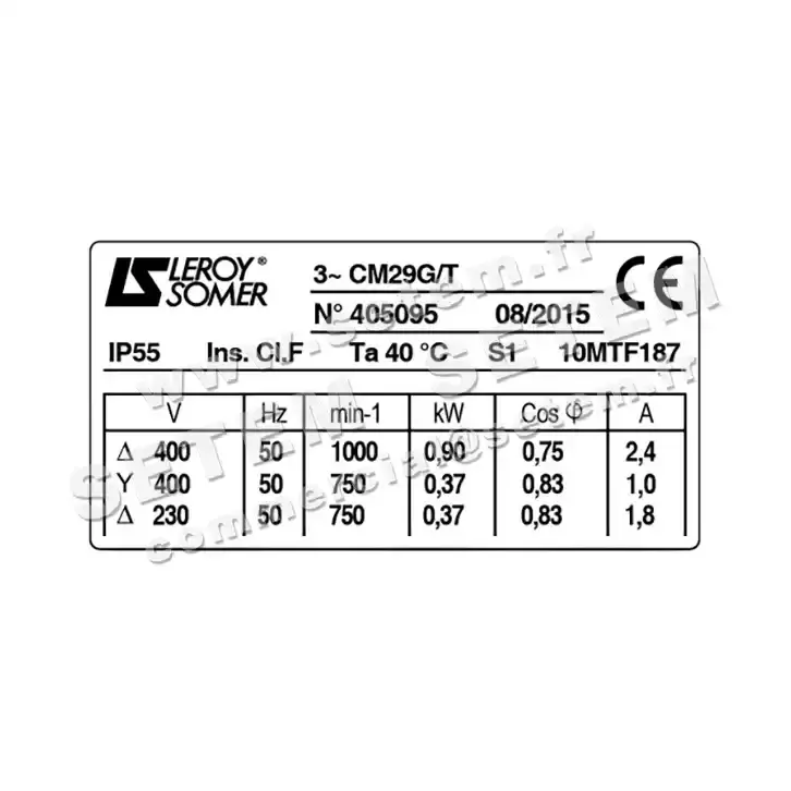 3902004863-MOTEUR LEROYSOMER CM29G/T 0.90/0.37KW 6/8P T400V "10MTF187" 5