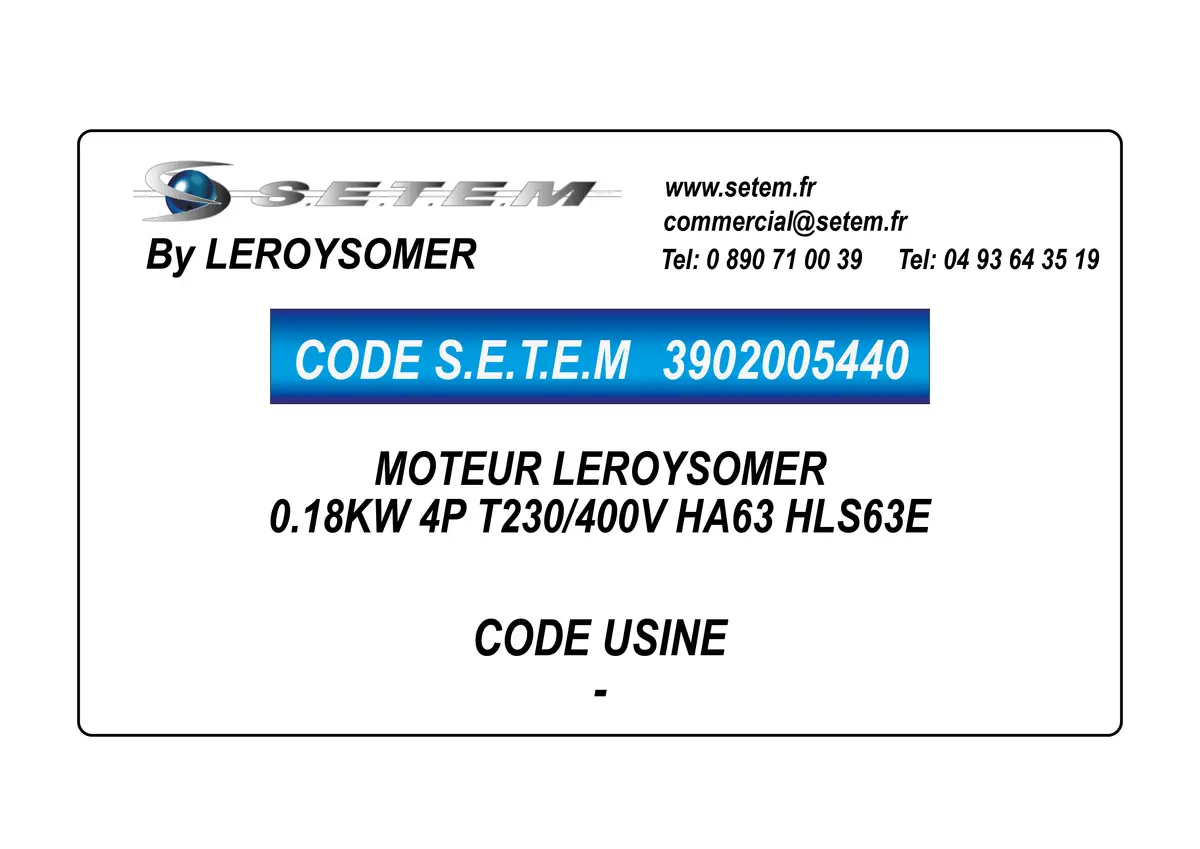 3902005440-MOTEUR LEROYSOMER 0.18KW 4P T230/400V HA63 HLS63E