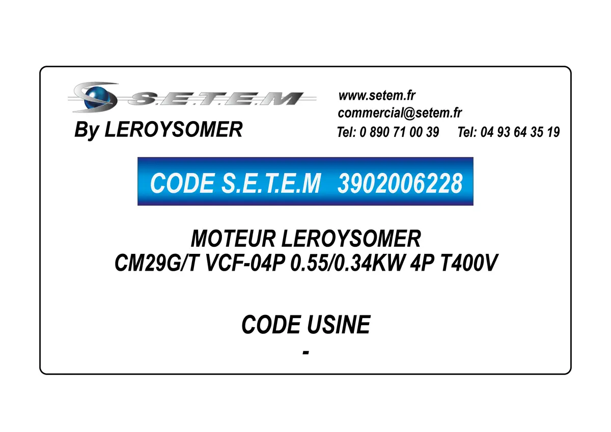 3902006228-MOTEUR LEROYSOMER CM29G/T VCF-04P 0.55/0.34KW 4P T400V