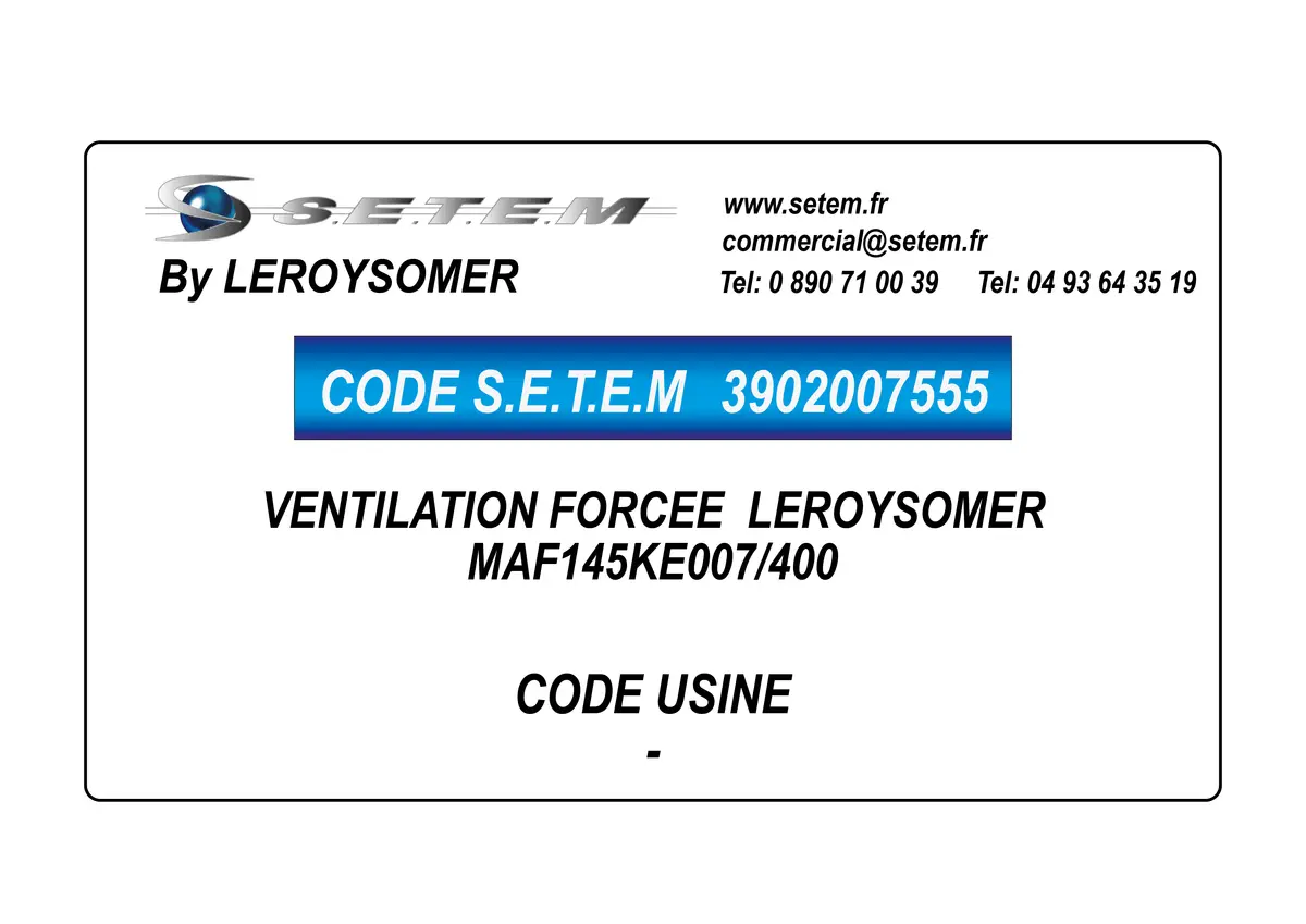 3902007555-VENTILATION FORCEE LEROYSOMER MAF145KE007/400