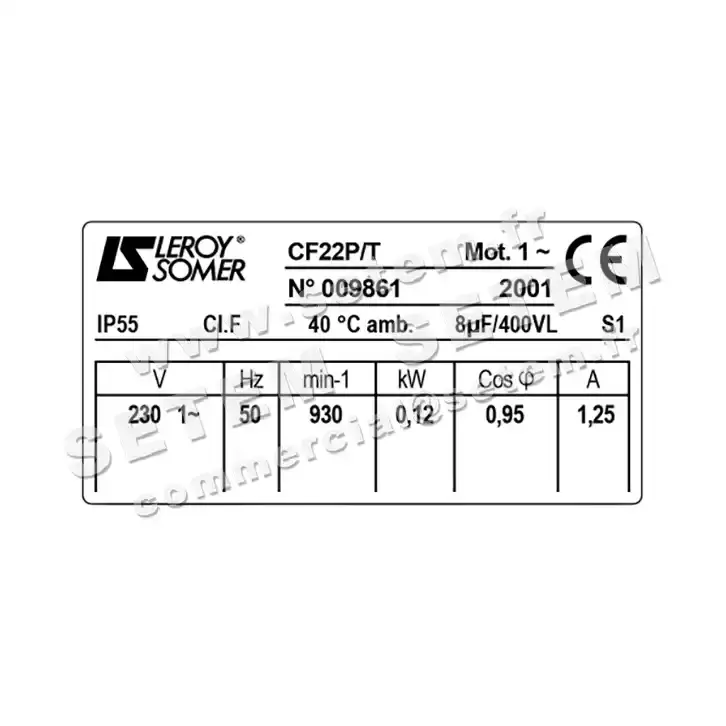3902009573-MOTEUR LEROYSOMER CF22P 125W 6P M230V 3