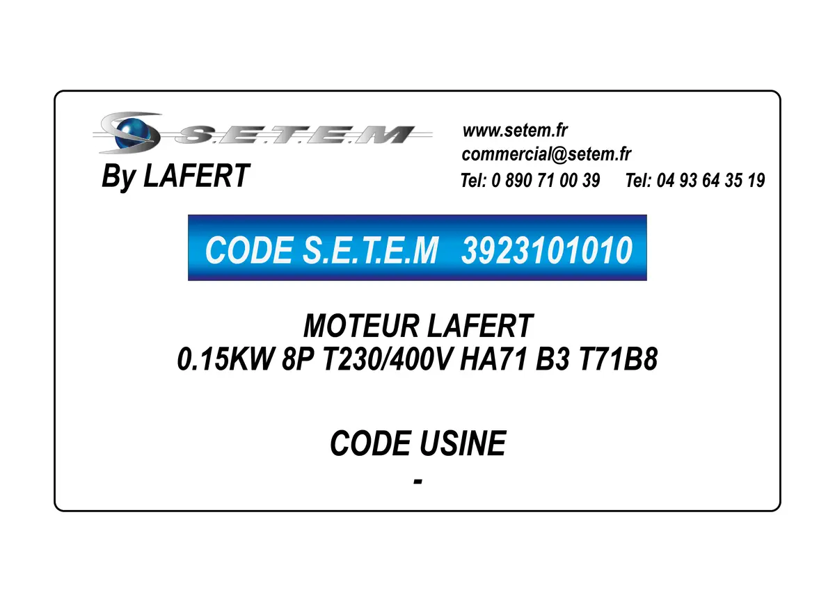 3923101010-MOTEUR LAFERT 0.15KW 8P T230/400V HA71 B3 T71B8