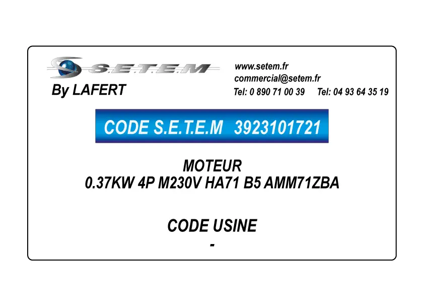 3923101721-MOTEUR LAFERT 0.37KW 4P M230V HA71 B5 AMM71ZBA