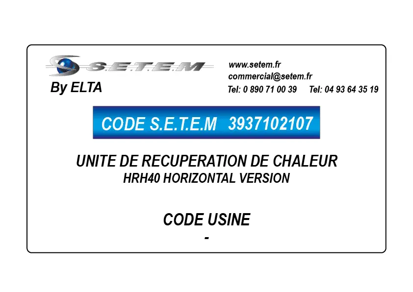 3937102107-UNITE DE RECUPERATION DE CHALEUR HRH40 HORIZONTAL VERSION