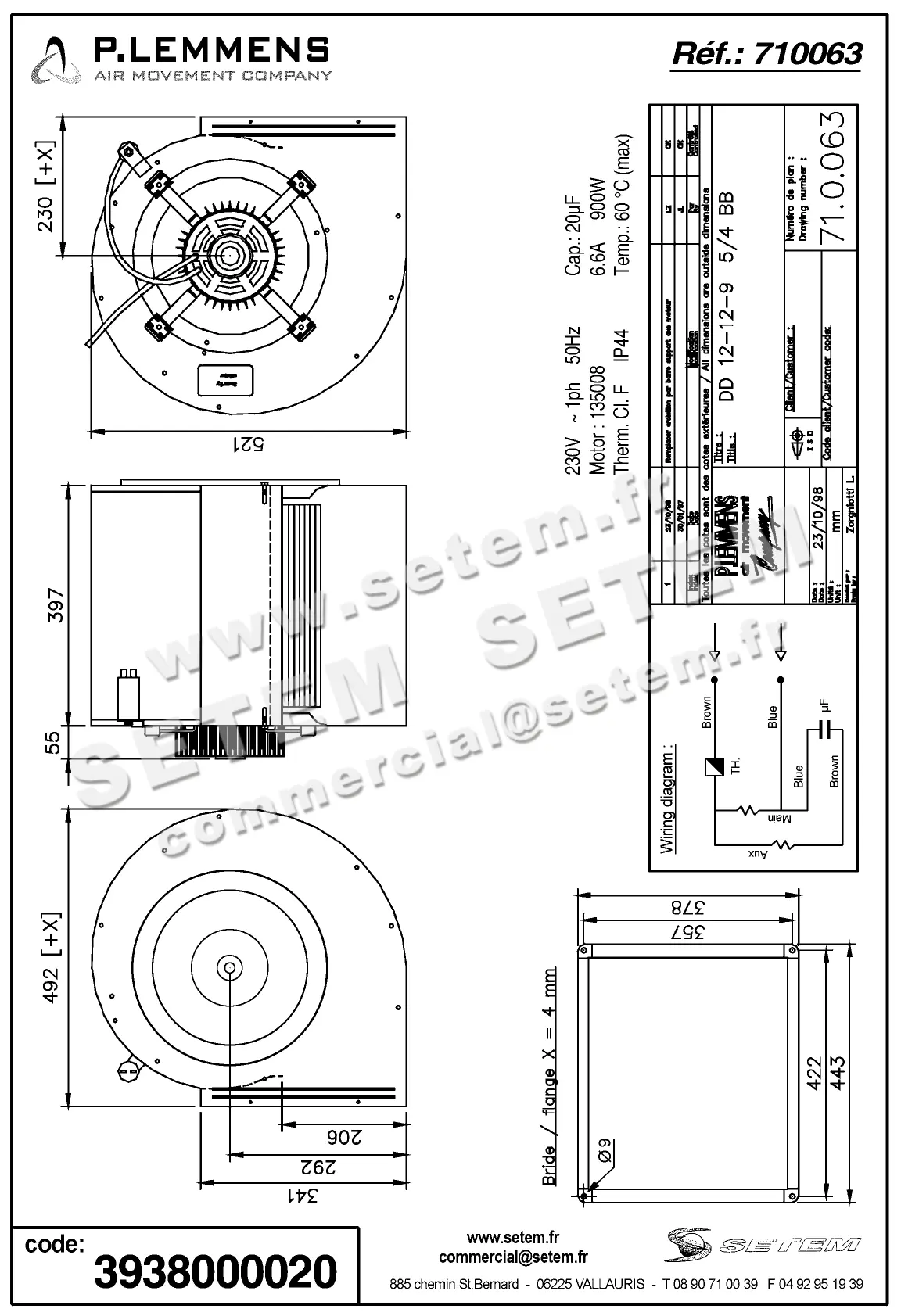 3938000020-VENTILATEUR LEMMENS DD12.12.9.5/4.BB 135008 +BR *710063* 2