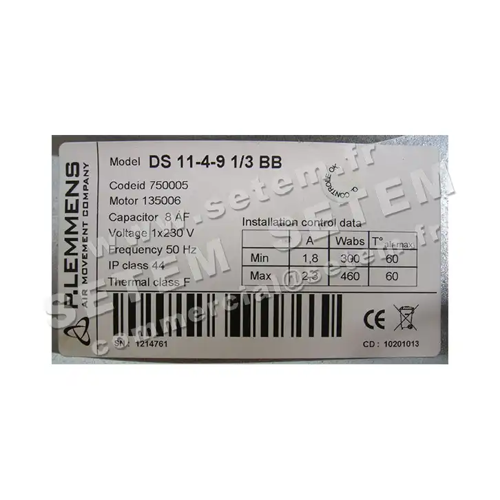 3938000034-VENTILATEUR LEMMENS DS11.4.9.1/3.BB +BR 135006 *750005* 2