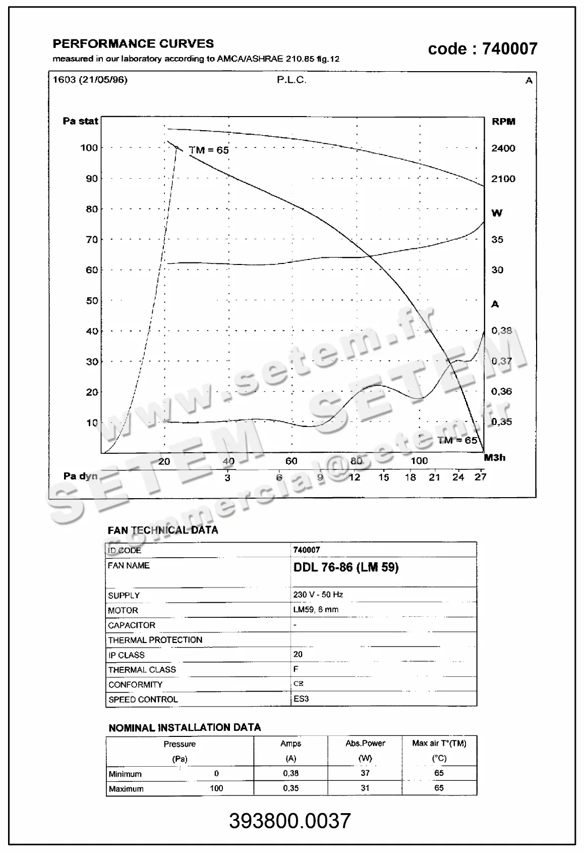 3938000037-VENTILATEUR LEMMENS DDL76X86 LM59 139006 *740007* 3