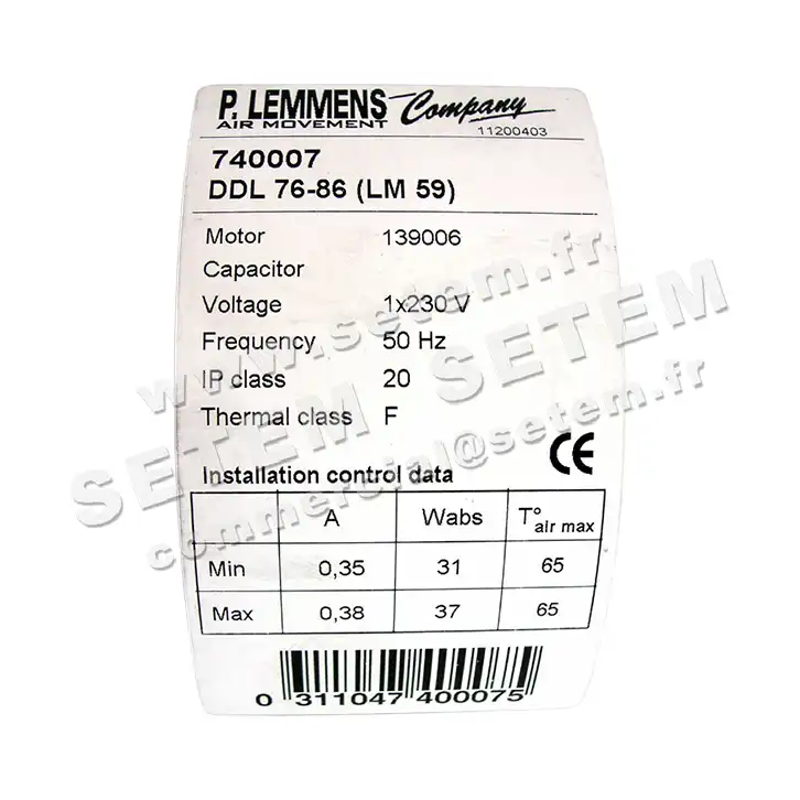 3938000037-VENTILATEUR LEMMENS DDL76X86 LM59 139006 *740007* 4