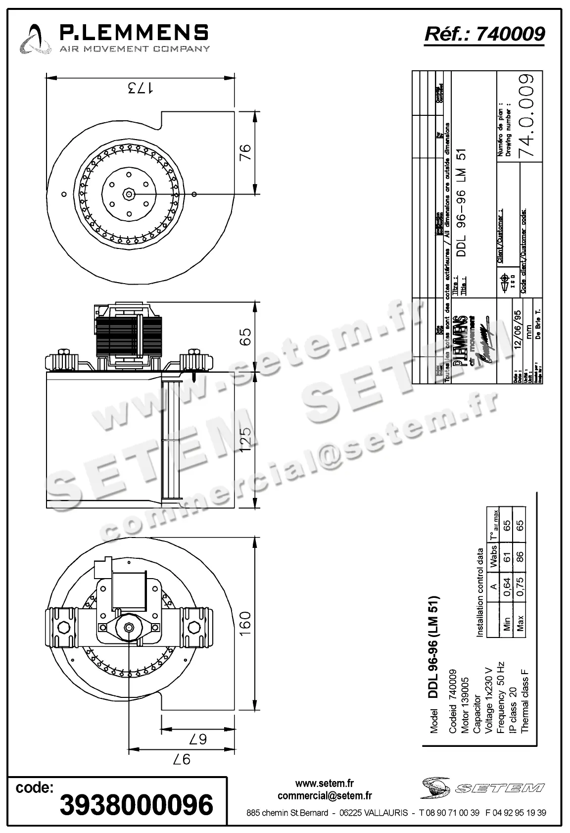 3938000096-VENTILATEUR LEMMENS DDL96X96 LM51 *740009* 2