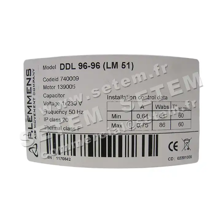 3938000096-VENTILATEUR LEMMENS DDL96X96 LM51 *740009* 4