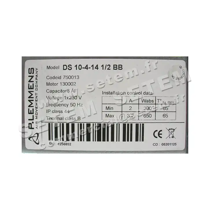 3938000140-VENTILATEUR LEMMENS DS10.4.14.1/2.BB 130002 *750013* 4