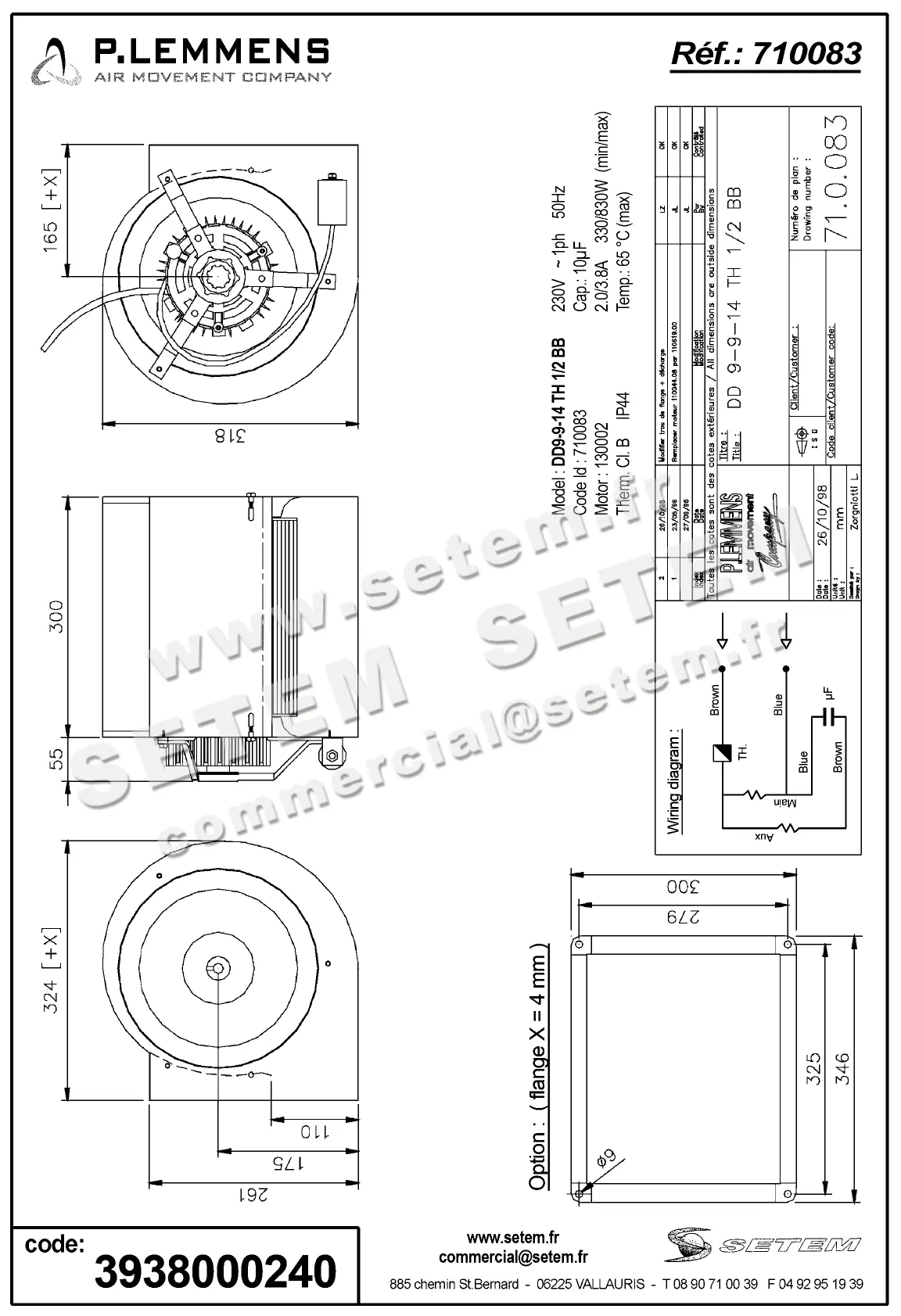 3938000240-VENTILATEUR LEMMENS DD9.9.14.TH.1/2.BB 130002 +BR *710083* 2