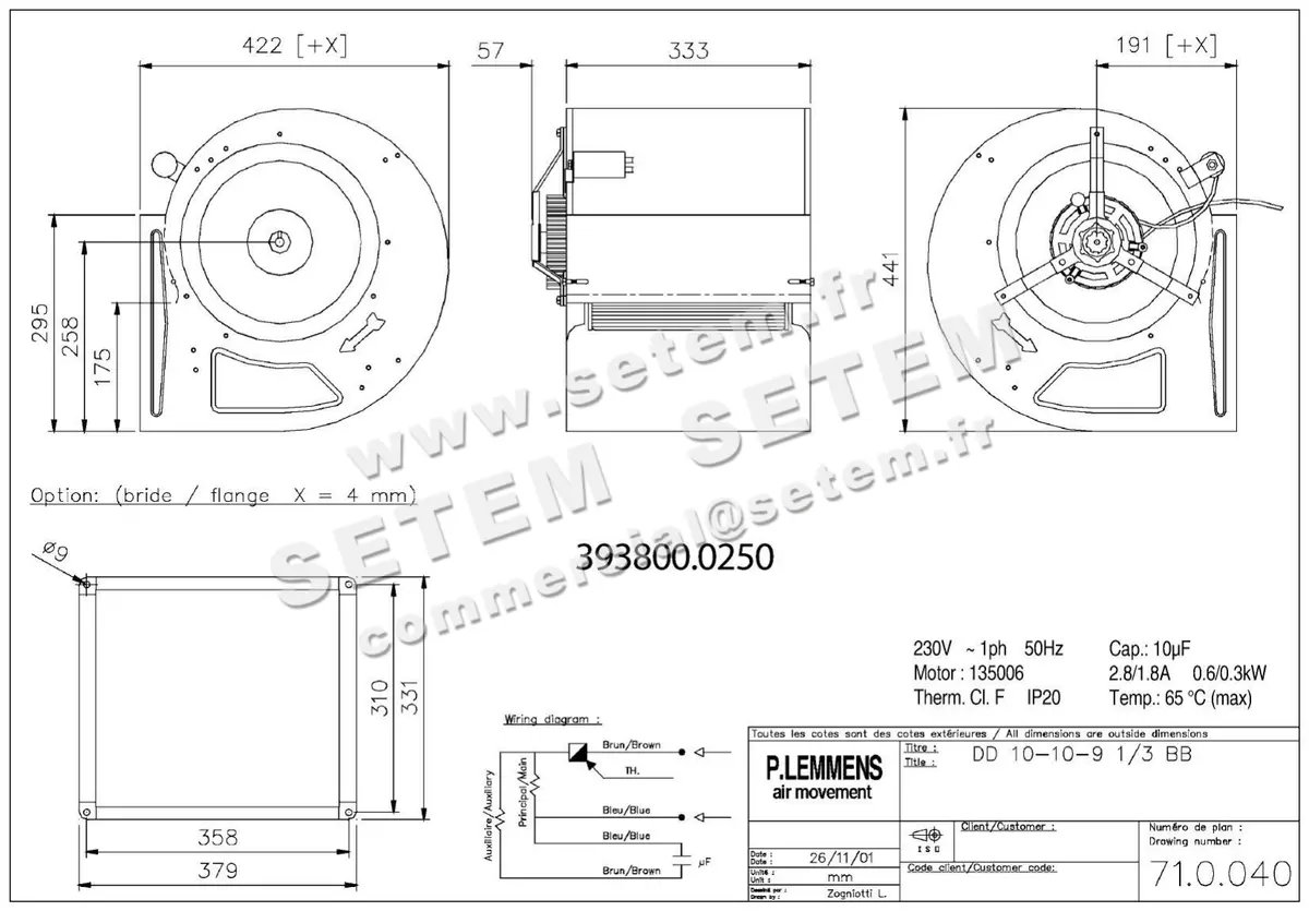 3938000250-VENTILATEUR LEMMENS DD10.10.9.1/3.BB +BR *710040*