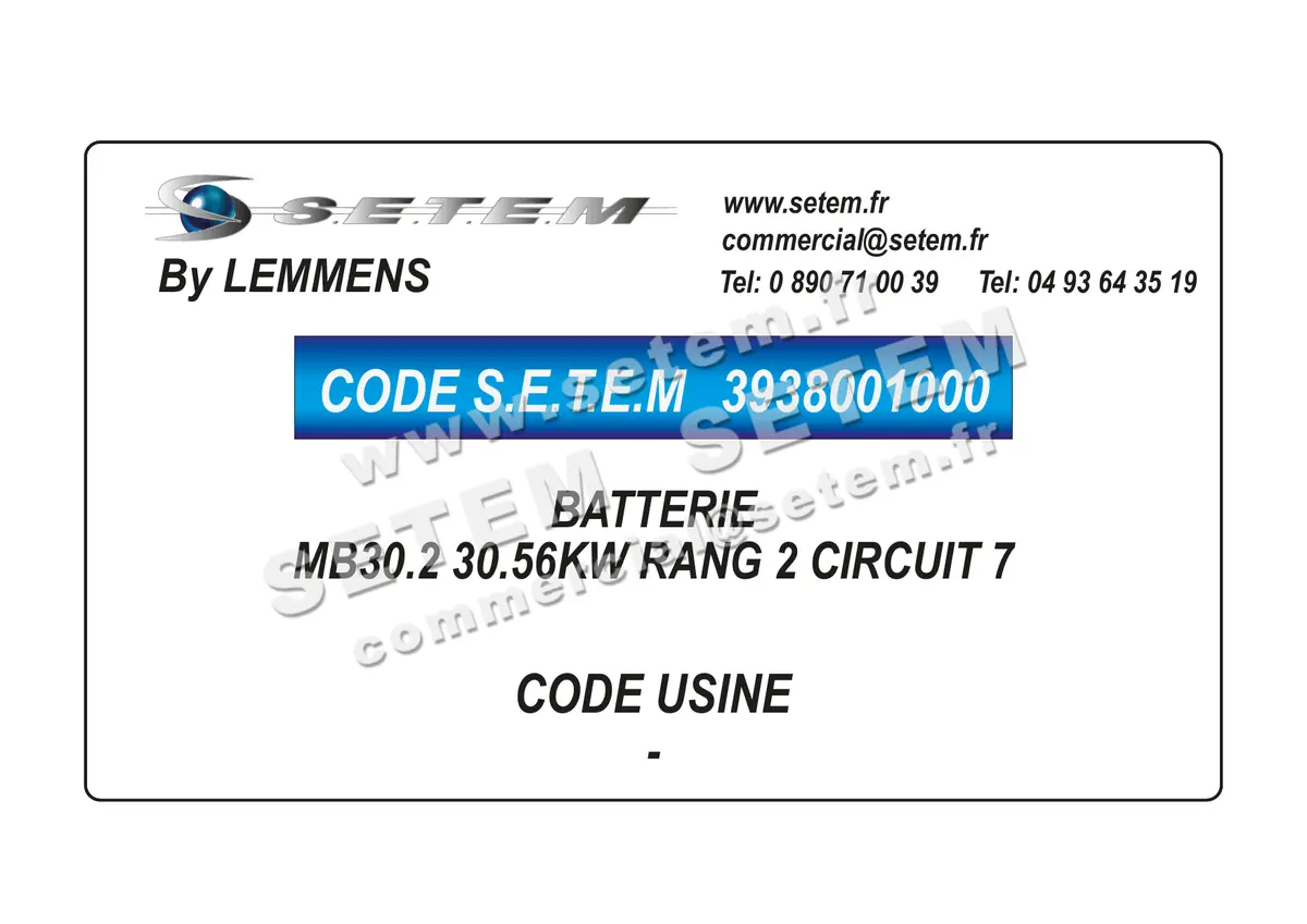 3938001000-BATTERIE LEMMENS MB30.2 30.56KW RANG 2 CIRCUIT 7