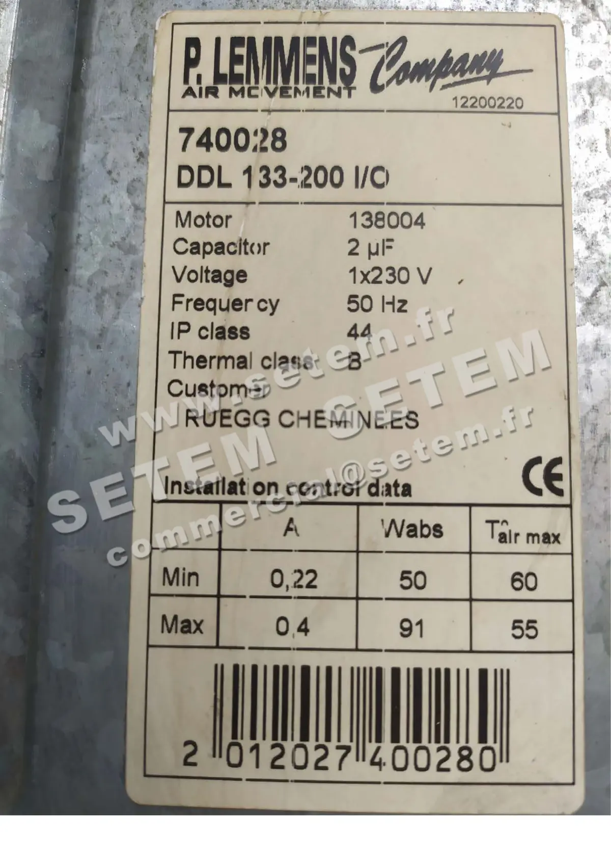 3938001089-VENTILATEUR LEMMENS DDL133.200I/O 138004 *740028*