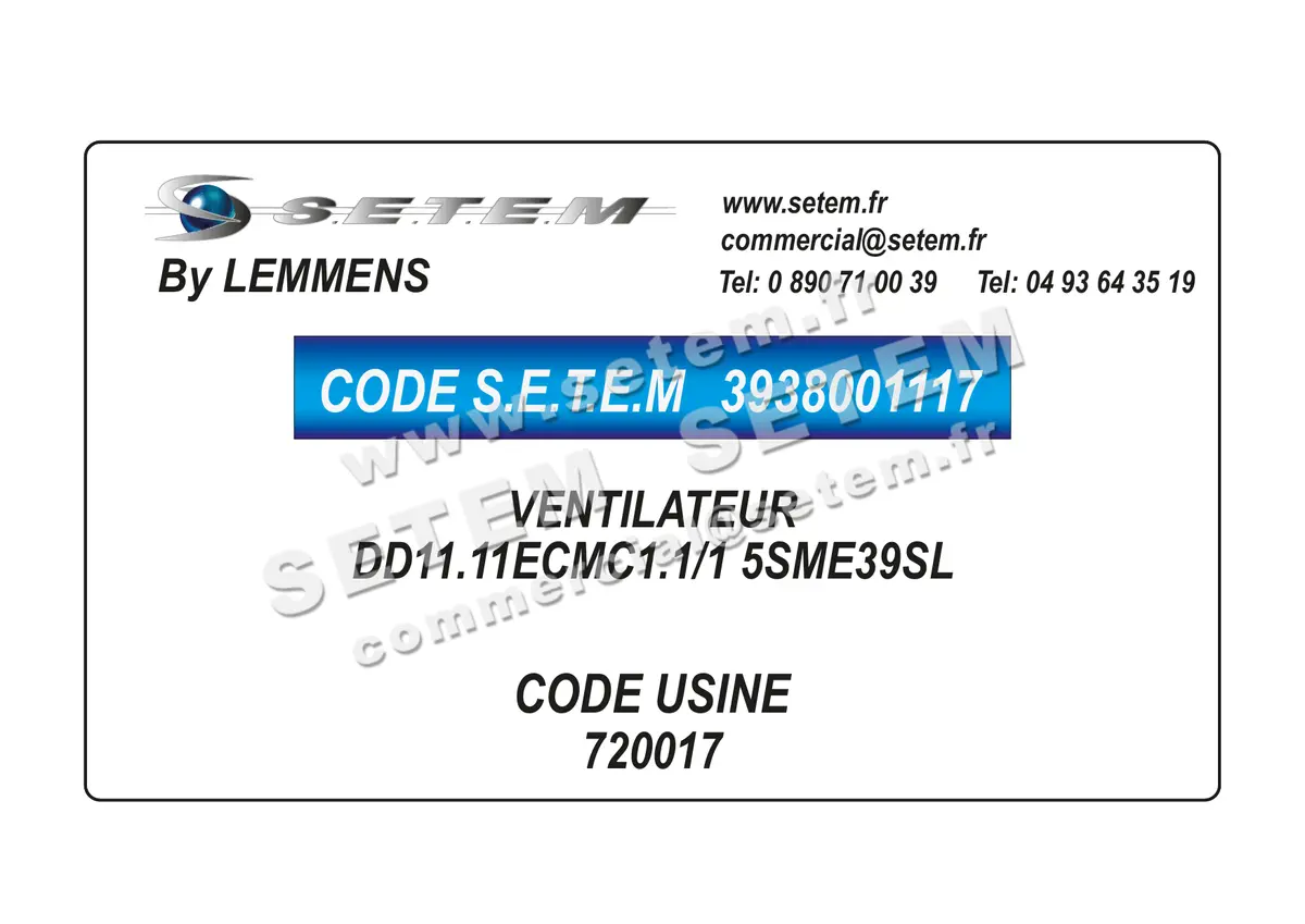 3938001117-VENTILATEUR LEMMENS DD11.11ECMC1.1/1 5SME39SL *720017*