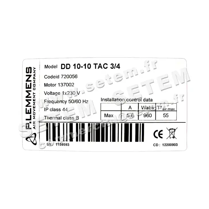 3938001140-VENTILATEUR LEMMENS DD10.10.TAC3/4 137002 *720056* 3