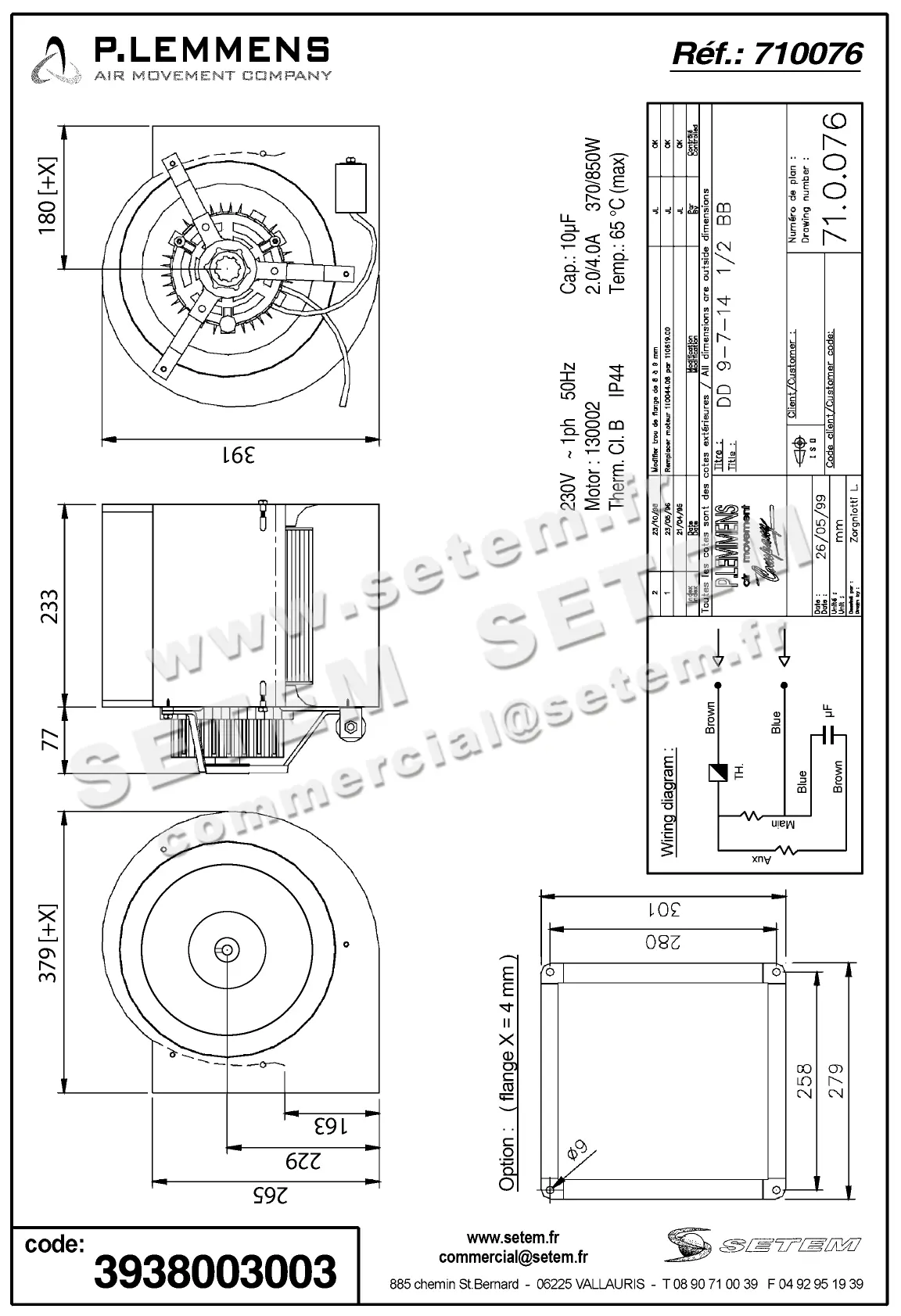 3938003003-VENTILATEUR LEMMENS DD9.7.14.1/2.BB +BR *710076* 2