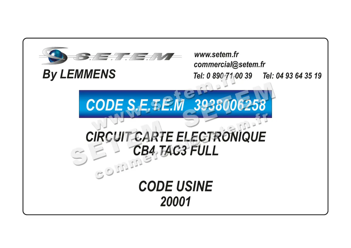 3938006258-CIRCUIT CARTE ELECTRONIQUE LEMMENS CB4 TAC3 FULL *20001* 3