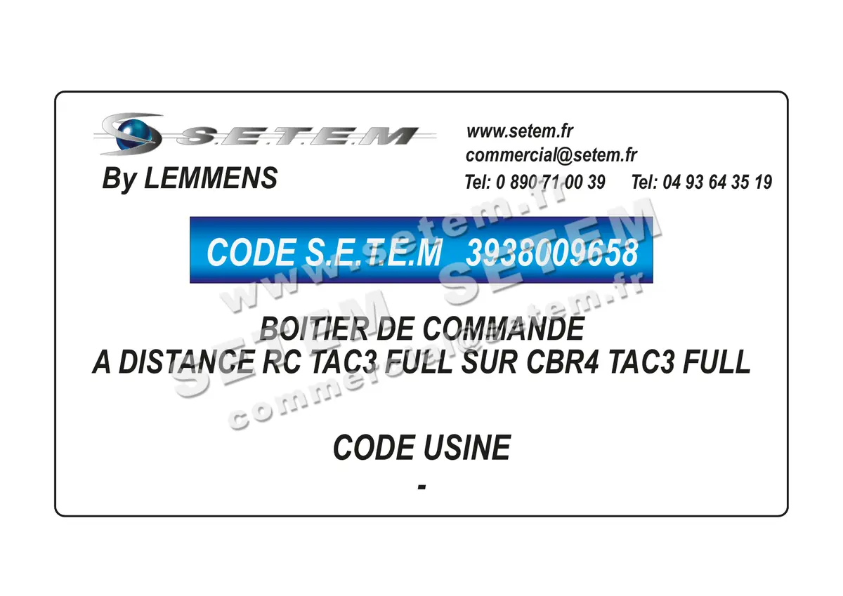 3938009658-BOITIER DE COMMANDE A DISTANCE RC TAC3 FULL SUR CBR4 TAC3 FULL LEMMENS