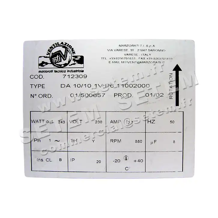 4306000112-VENTILATEUR MARZORATI DA10/10 243W 6P M230V 1V 11002000 *712309* 3