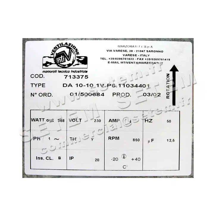 4306000113-VENTILATEUR MARZORATI DA10/10 368W 6P M230V 1V 11034401 *713375* 3