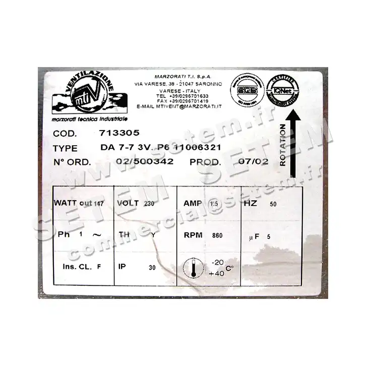 4306000161-VENTILATEUR MARZORATI DA7/7 147W 6P M230V 3V 11006321 *713305* 3