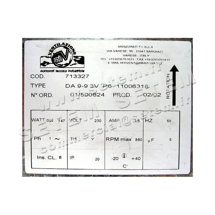 4306000165-VENTILATEUR MARZORATI DA9/9 147W 6P M230V 3V 11006318 *713327* 3