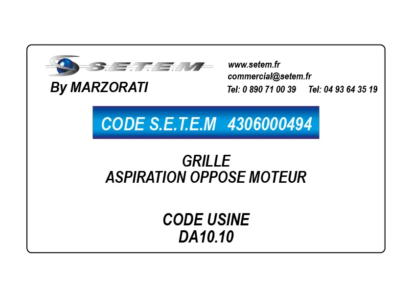 4306000494-GRILLE D'ASPIRATION MARZORATI OPPOSE MOTEUR * DA10.10* 3