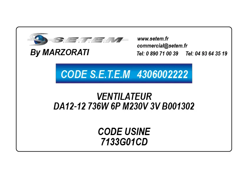 4306002222-VENTILATEUR DA12-12 736W 6P M230V 3V B001302 *7133G01CD*