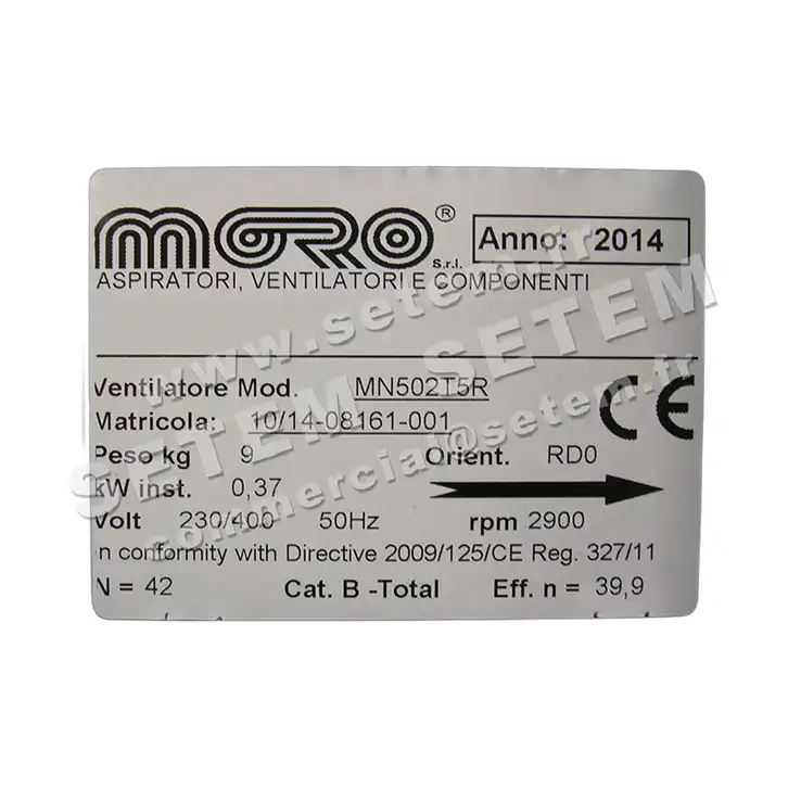 4335005810-VENTILATEUR MORO MN502T5R RD 0° 0.37KW 2P T230/400V 5