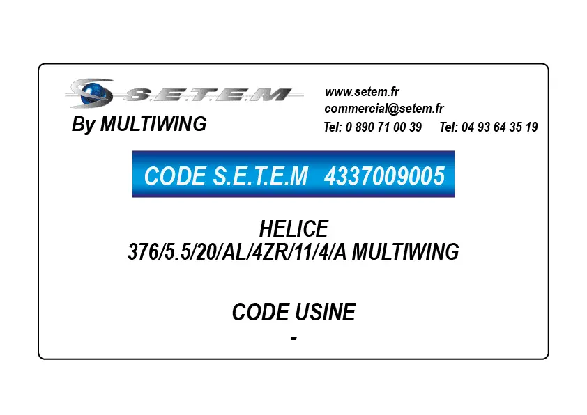 4337009005-HELICE 376/5.5/20/AL/4ZR/11/4/A MULTIWING