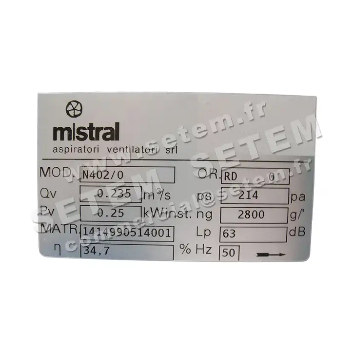 4348000001-VENTILATEUR MISTRAL N402/0 0.25KW 2P T230/400V RD 0° 2