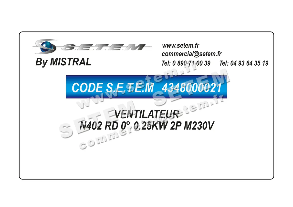 4348000021-VENTILATEUR MISTRAL N402 0.25KW 2P M230V RD 0°