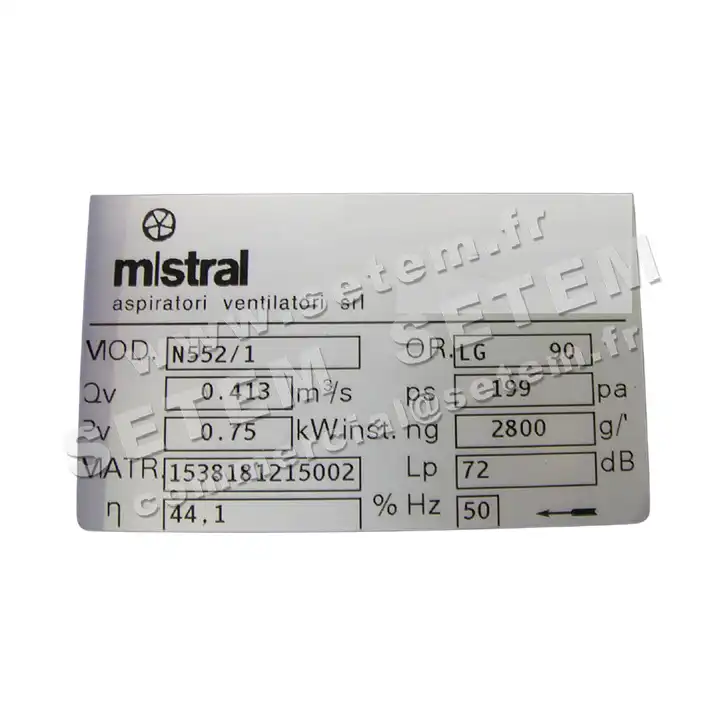 4348000382-VENTILATEUR MISTRAL N552/1 0.75KW 2P T230/400V LG 90° 2