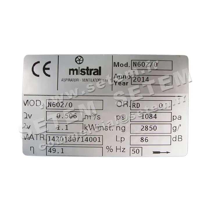 4348000602-VENTILATEUR MISTRAL N602/0 1.10KW 2P T230/400V RD 0° 2