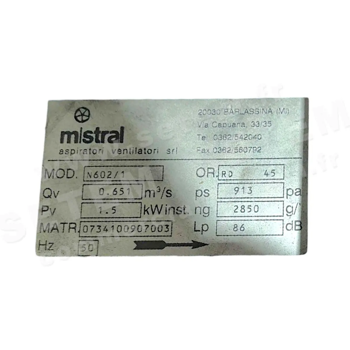 4348001011-VENTILATEUR MISTRAL N6021 1.50KW 2P T230400V RD 45°