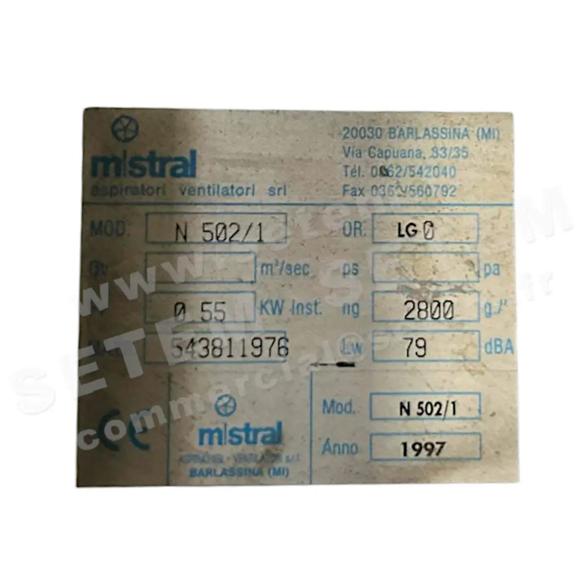 4348005020-VENTILATEUR MISTRAL N502/1 0.55KW 2P T230/400V LG 0°