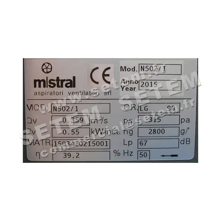 4348005021-VENTILATEUR MISTRAL N502/1 0.55KW 2P T230/400V LG 90° 2