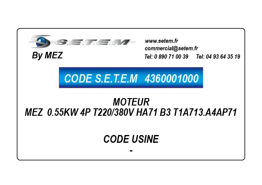 4360001000-MOTEUR MEZ 0.55KW 4P T220/380V HA71 B3 T1A713.A4AP71