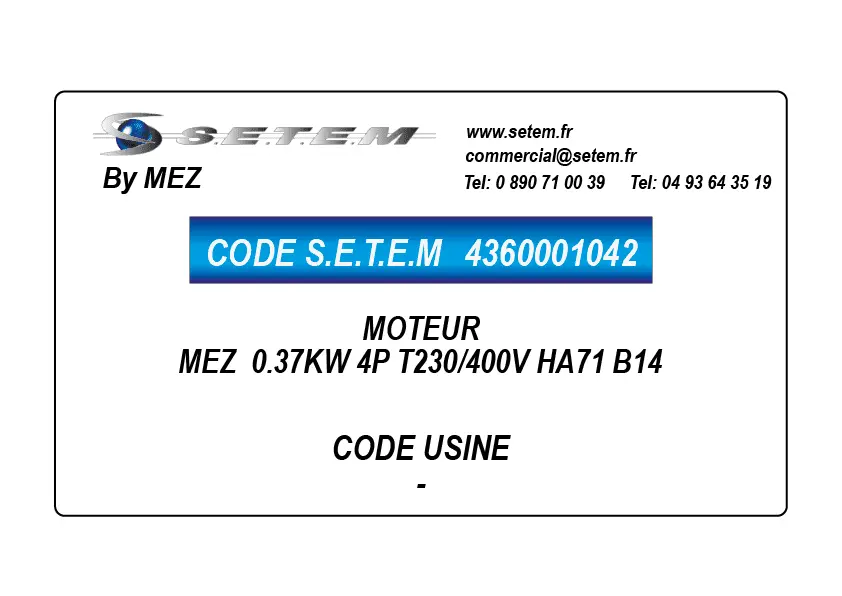 4360001042-MOTEUR MEZ 0.37KW 4P T230/400V HA71 B14