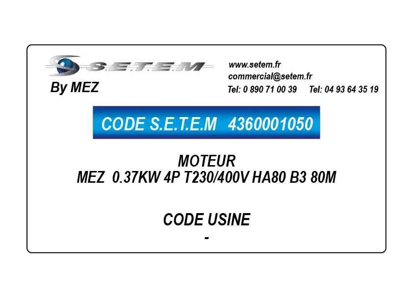 4360001050-MOTEUR MEZ 0.37KW 4P T230/400V HA80 B3 80M