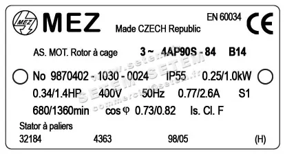4360006553-MOTEUR MEZ 1.00/0.25KW 4/8P T400V HA90 B14 4AP90S.84 2