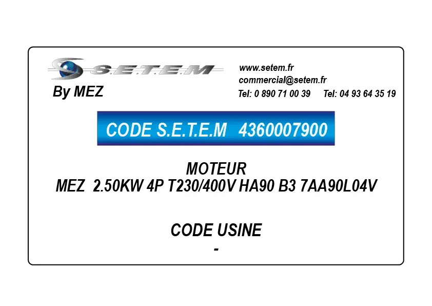 4360007900-MOTEUR MEZ 2.50KW 4P T230/400V HA90 B3 7AA90L04V