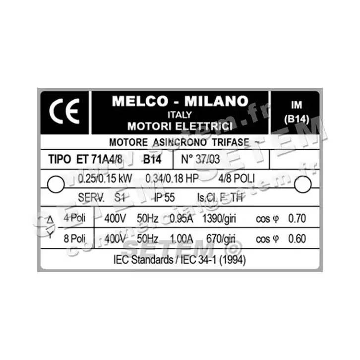 4366005012-MOTEUR MELCO 0.25/0.13KW 4/8P T400V HA71 B14 ET71A.4/8
