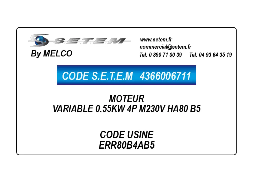 4366006711-MOTEUR MELCO VARIABLE 0.55KW 4P M230V HA80 B5 *ERR80B4AB5*