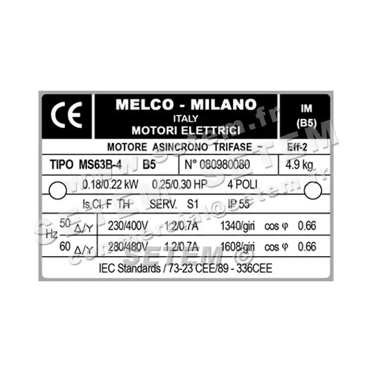 4366006805-MOTEUR MELCO VARIABLE 0.18KW 4P T230/400V HA63 B5 MS63B.4