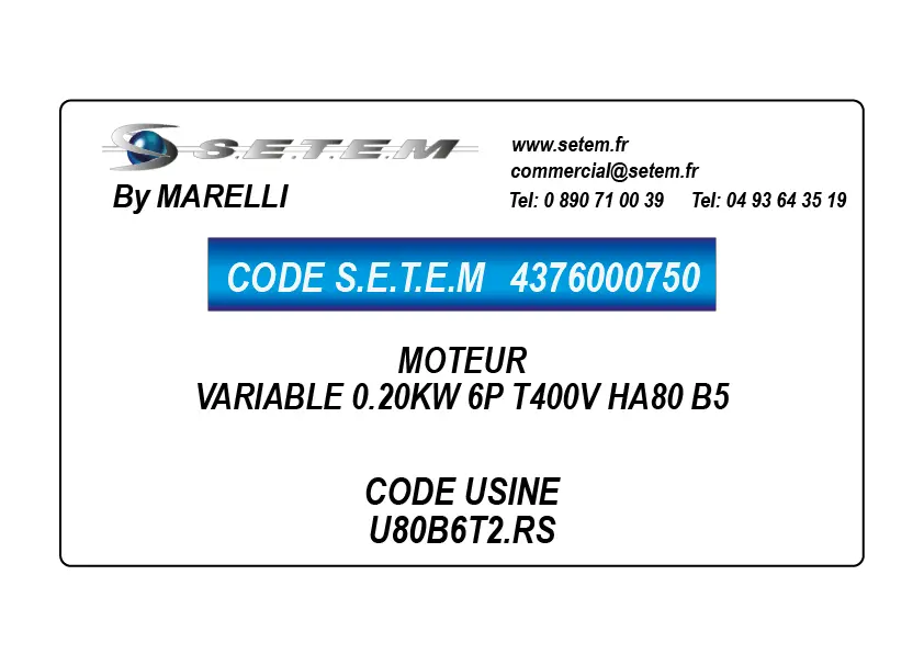 4376000750-MOTEUR MARELLI VARIABLE 0.20KW 6P T400V HA80 B5 *U80B6T2.RS*
