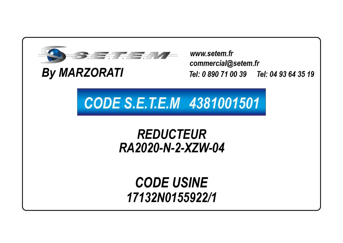 4381001501-REDUCTEUR MARZORATI SISTEMI DI TRANSMISIONE RA2020-N-2-XZW-04 *17132N0155922/1*