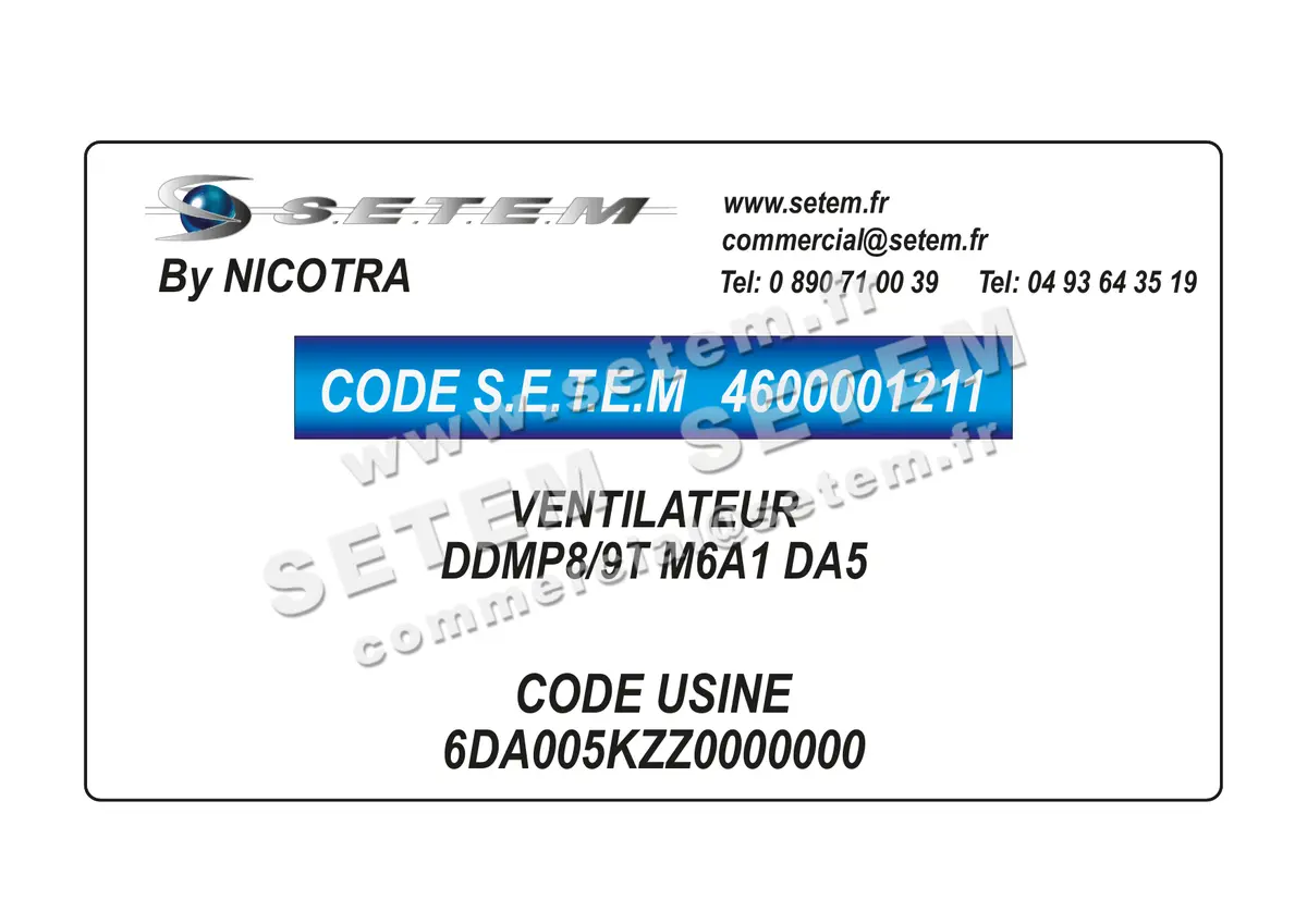 4600001211-VENTILATEUR NICOTRA DDMP8/9T M6A1 DA5 *6DA005KZZ0000000*